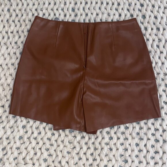 Zara Brown Vegan Leather Mini Skort Medium - Picture 2 of 2